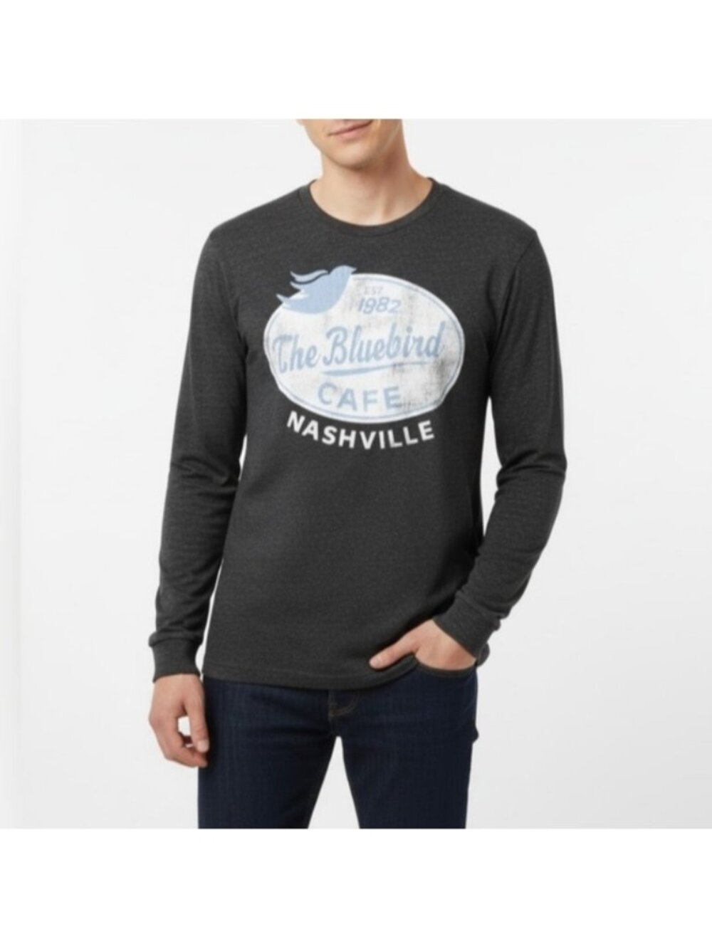 Sportige The Bluebird Cafe Nashville Gray Long Sleeve Shirt Mens Size Medium Top